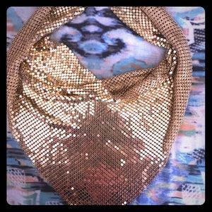 70s 80s Scarf Bib Gold tone Metal Necklace Disco